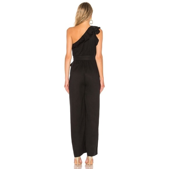 Ulla Johnson Demi Black Ruffle Twill One Shoulder Jumpsuit Size 0 Missing Belt - Picture 3 of 11